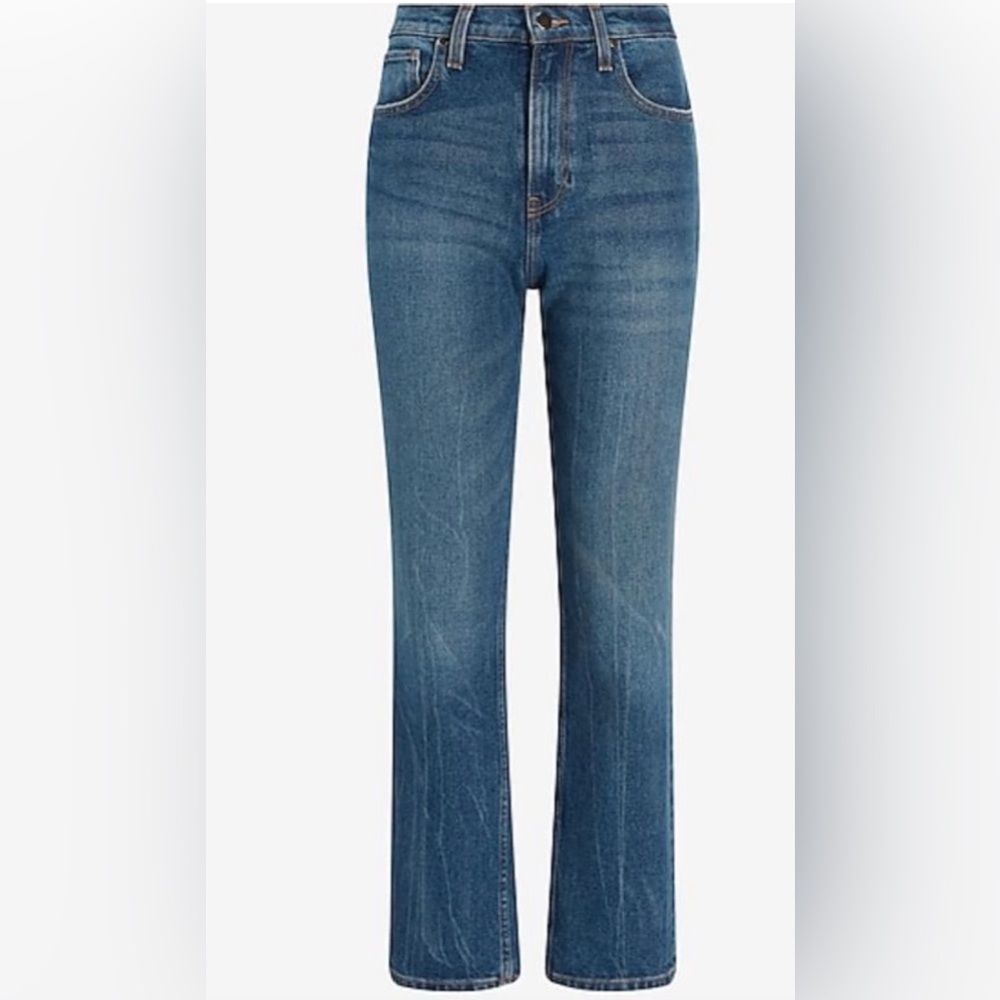 EXPRESS- Super high waisted medium wash modern straight jeans